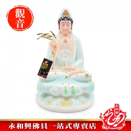 永和興16寸觀音漢白玉石描金/16寸觀音/漢白玉石/觀音神像/16寸神像-WING WOH HING